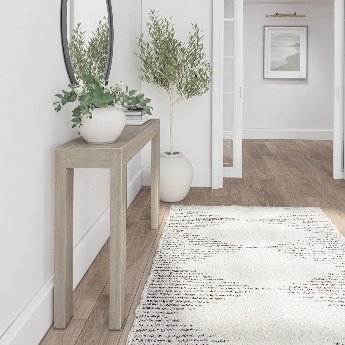 Plank+Beam Modern 46 Inch Console Table, Solid Pine Wood Entryway Table, Narrow Sofa Table for Hallway or Living Room, Seashell