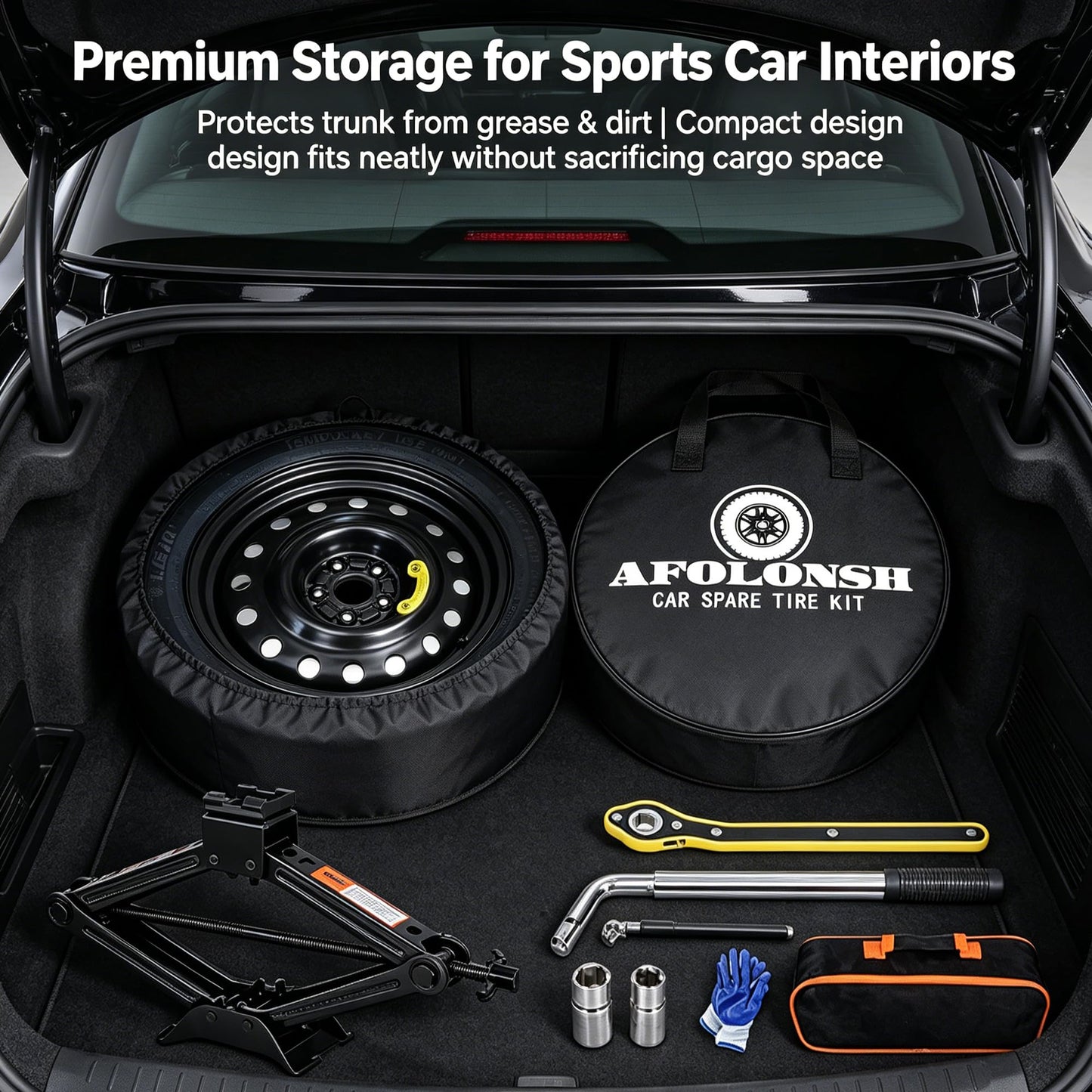 Spare Tire Kit Compatible with Chevrolet Camaro 2016-2024 | 135/80R18 Spare Wheel on 18x4 Rim| 26.5" Rolling Diameter | Includes Car Jack Kit & Tire Carrying Case Excluding (SS,LT1, ZL1, 1LE) Models