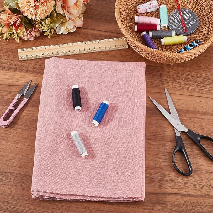 59.06 Inch Pink Linen Embroidery Fabric Needlework Cloth Soild Fabric