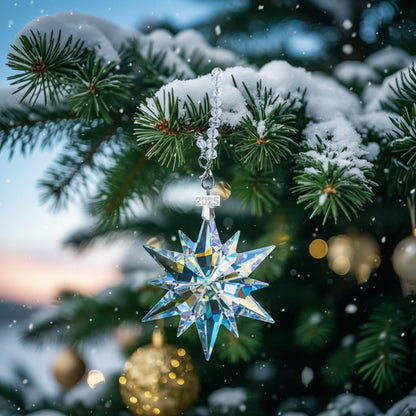 FestivEra Crystal Christmas Ornaments – Multi-Shade Star Ornament with Chain and Ribbons, Swarovski-Style Crystal Ornaments for Valentine's Day, Home Décor, Gift Box