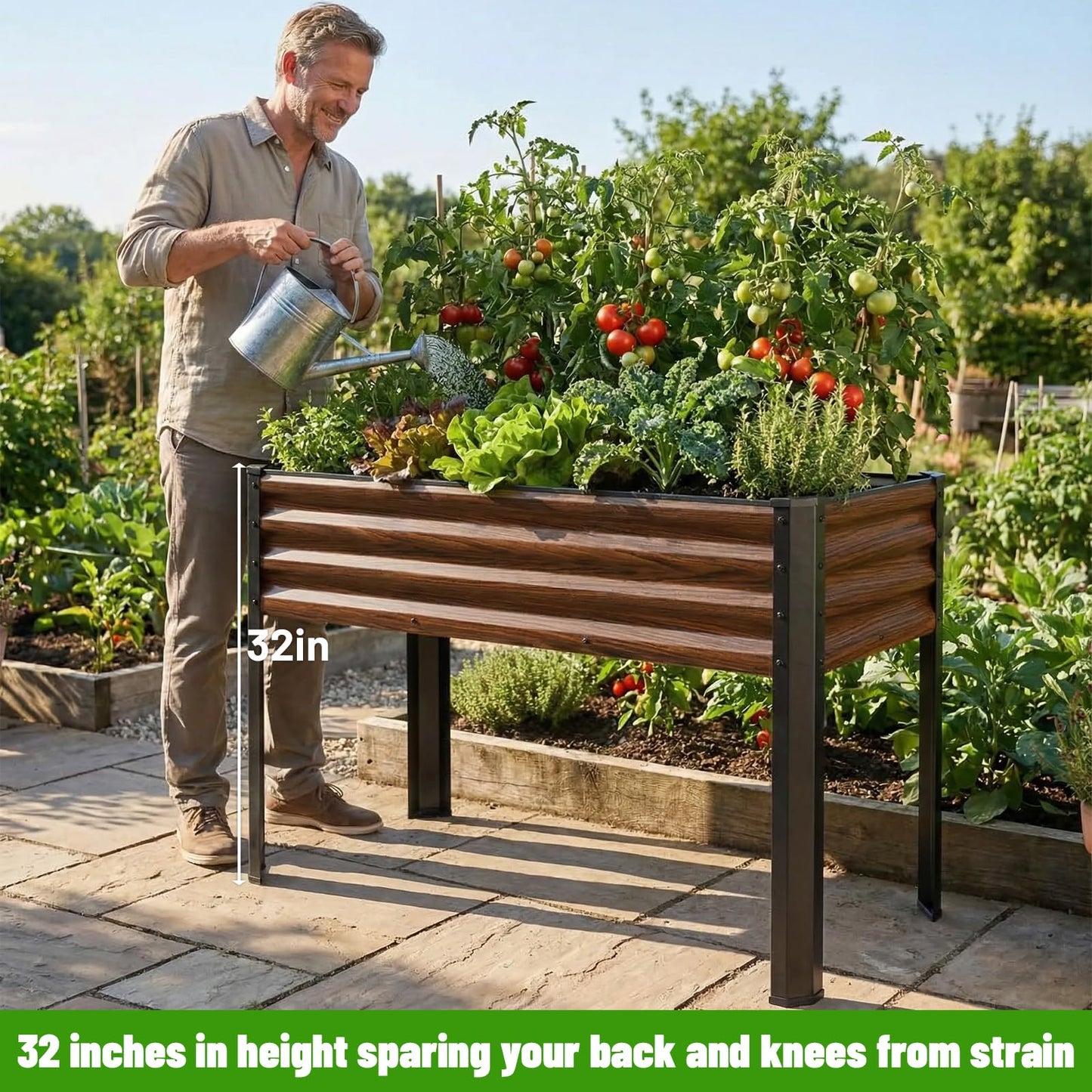 SnugNiture Raised Garden Bed with Legs, 2PCS 48×18×32in Outdoor Metal Elevated Raised Planter Box for Backyard, Patio, Balcony
