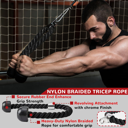 Fitvids Cable Machine Attachment – Tricep LAT Pull Down Cable Attachment for Gym – 4-Piece Set-Chrome – Chrome