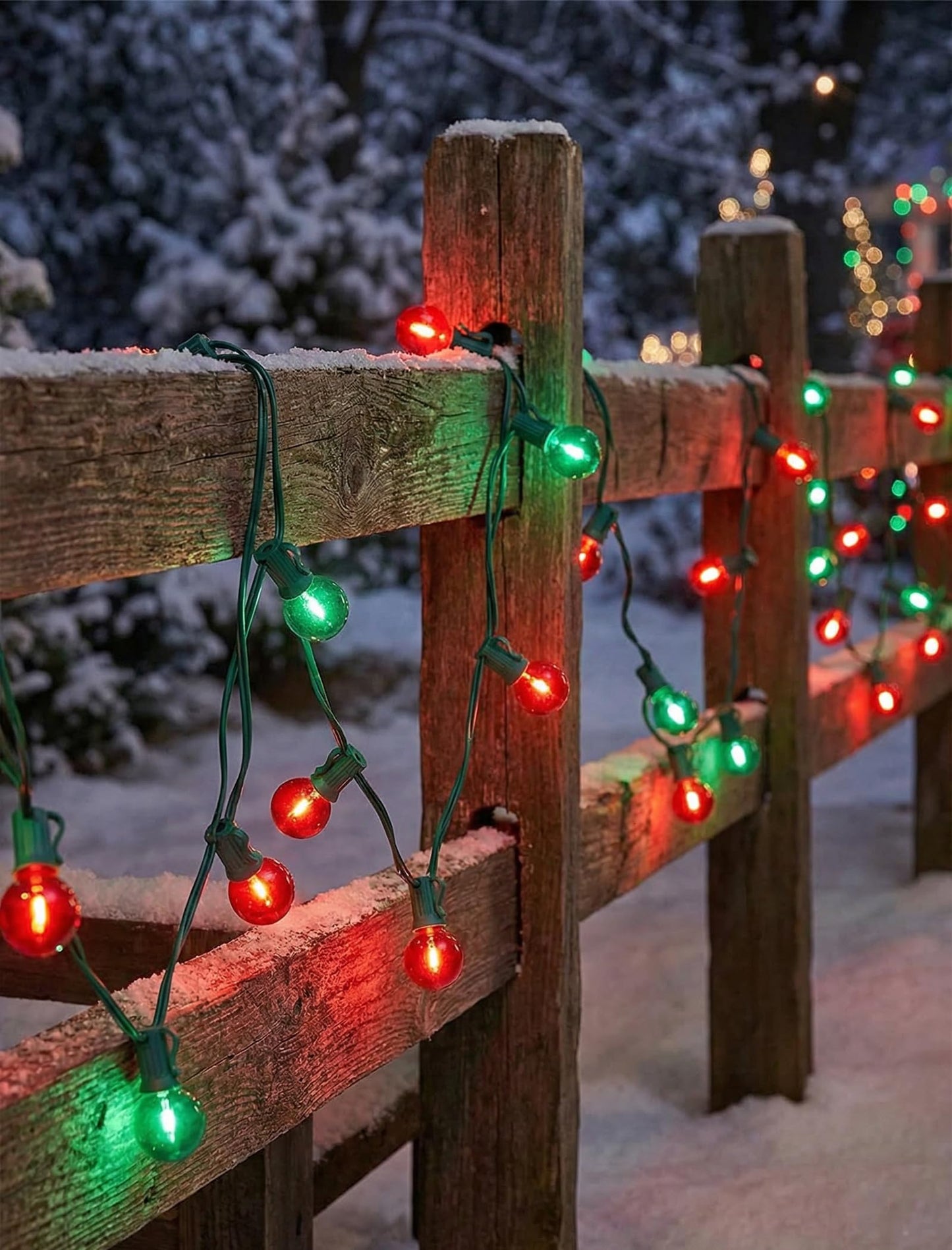 Romasaty G40 LED Christmas String Lights, 50FT Christmas G40 String Lights with 27 Shatterproof LED Clear Red Green Bulbs, Xmas Outdoor Decoration Lights for Patio Backyard Roofline Garden Yard