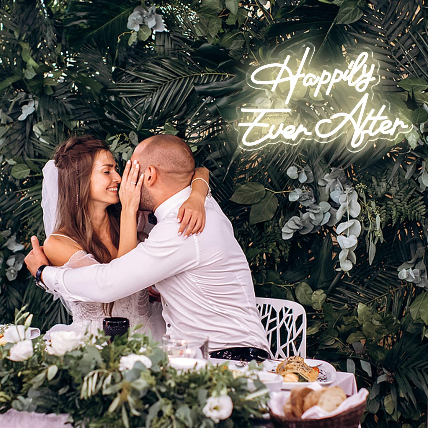 UExnkj-Y Happily Ever After Neon Sign for Wall Decor, Wedding Neon Lights Sign Dimmable USB Powered LED Sign for Bedroom Home Bar Wall Decor Anniversary Valentine's Celebrations Wedding Party