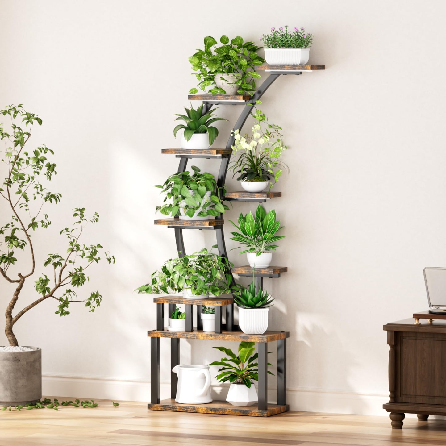 9-Tier Indoor Plant Stand , 63.6" Tall Plant Stand with 5 Grow Lights for Lush Greenery, Adjustable Lighting Modes, 10-Level Dimming & 3 Timer Settings, Energy-Efficient, Perfect for Plant Growth (9-Tiered 63.6" Tall)