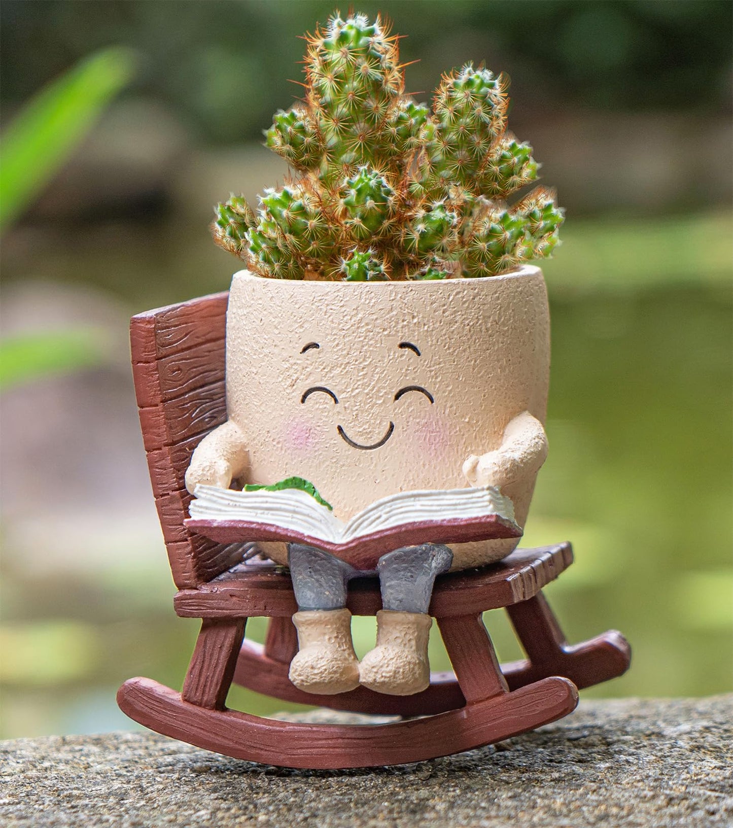 RZOIKZOI Rocking Chair Smiley Face Planter with Drainage Hole, Cute Plant Pots for Indoor Outdoor Plants,Unique Flower Pot for Succulents, Gift for Mother's Day, Birthday, Christmas