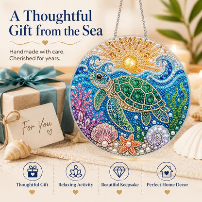 DIY Diamond Art Painting Wreath Kits，Special Shaped Rhinestone Hanging Ornament Diamond Art Window Pendants for Gift Home Garden Wall Hanging Kits,Double Sided (sea Turtle)