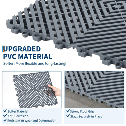Interlocking Floor Tiles 100 Pack 12"X12" Waterproof Modular Cushion Mats, Non-Slip Drainage Tiles for Garage Floor, Gym, Pool Deck, Patio & Outdoor Shower,Grey