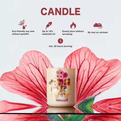 Hidden Label Soy Candle Set: Geranium & Rose 'Best Mom' Gift with Reed Diffuser & Room Spray