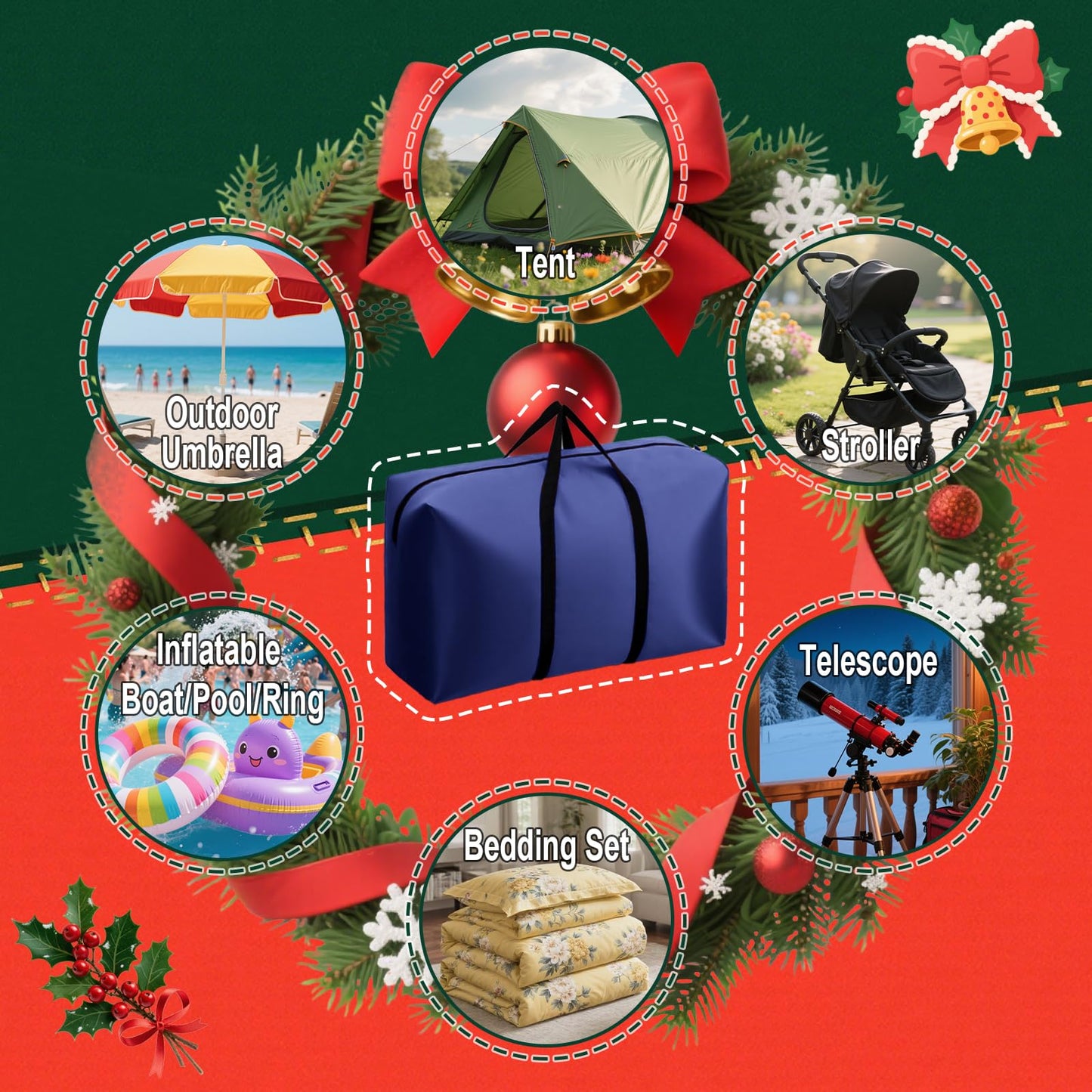 3FT/4FT/5FT Small Christmas Tree Storage Bag Heavy Duty Christmas Tree Bag for Detachable Christmas Tree 600D Oxford Waterproof Dusty-Proof with 2 Reinforced Handle,Large Zipper Opening (BLUE)