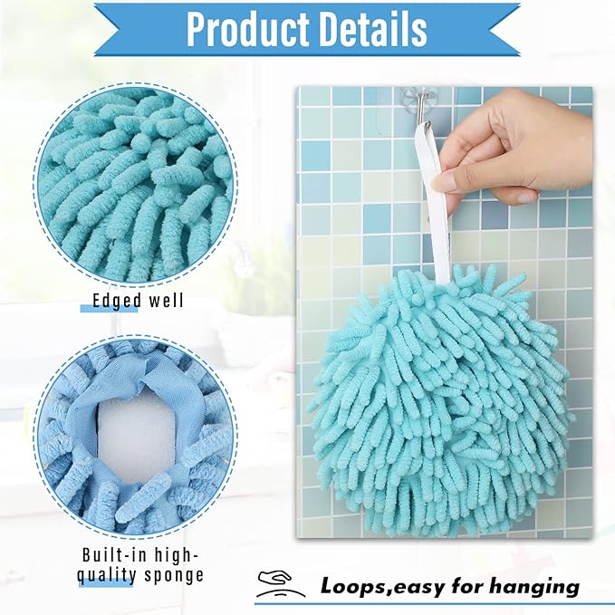 Macarrie 12 Packs Fluffy Towel Chenille Hand Towel Absorbent Fast Drying Hand