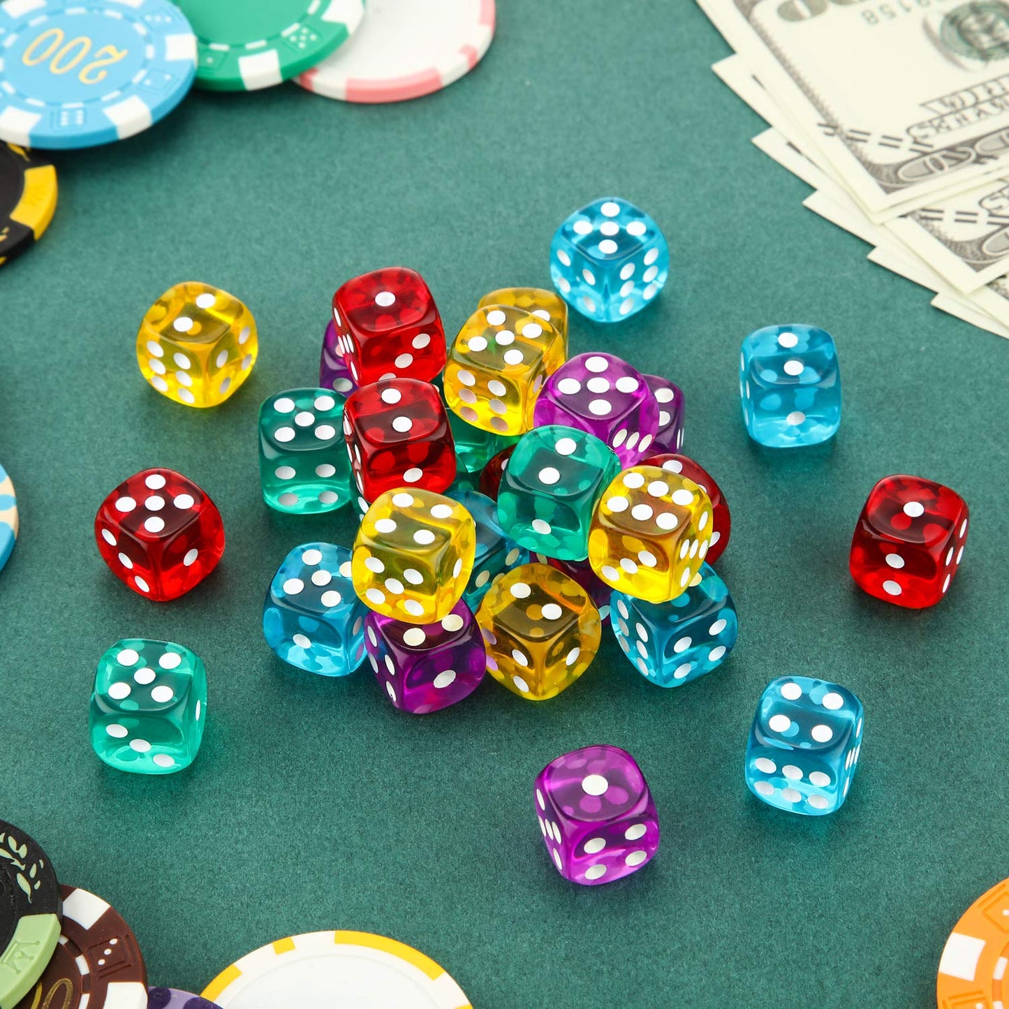 TecUnite 30 Pcs 6-Sided Dice Set 14 mm Bulk 6 Sided Colored Dices for Board Games, Math Learning