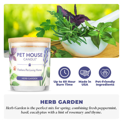 Pet House Candles, Plant-Based, Long Lasting, Pet Friendly Candles for Home, 60 Hour Burn Time - Herb Garden, 9 oz