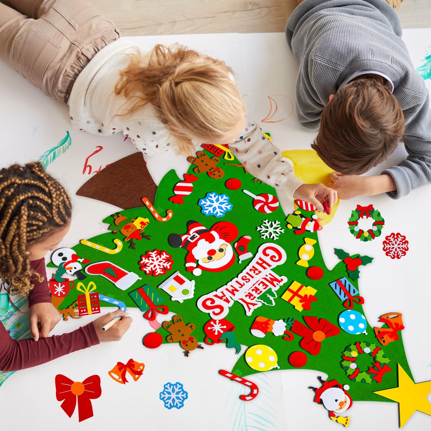 Max Fun DIY Felt Christmas Tree Set 3.2Ft with 41 Ornaments for Kids Toddlers Home Wall Hanging Felt Christmas Craft Kits Xmas Decoration Party Supplies