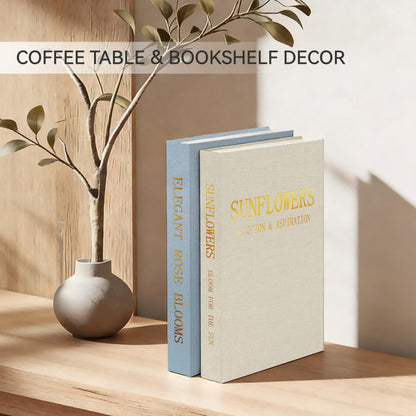 Sprsthai Premium Linen Decorative Book Box Set of 2 - Letter Gold Foil Embossed with Hidden Storage | Coffee Table, Bookshelf & Mantel Decor & Keepsake Organizer to Elevate Home Aesthetic,Blue