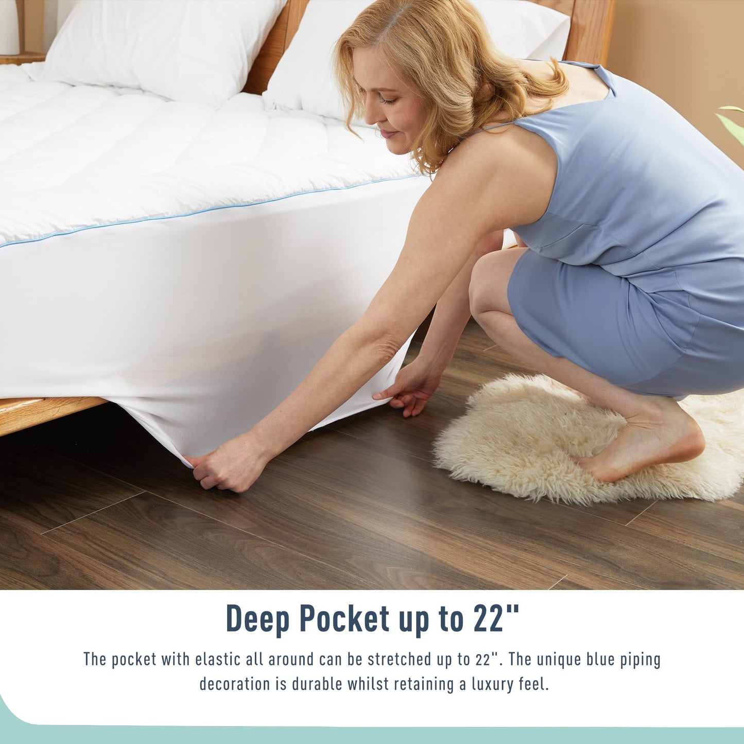 HOMTEC King Mattress Pad Cotton Mattress Pad Cover Quilted Mattress Cover 18-22" Deep Pocket Mattress Protector King Size Thin Down Alternative Filling Noiseless & Breathable