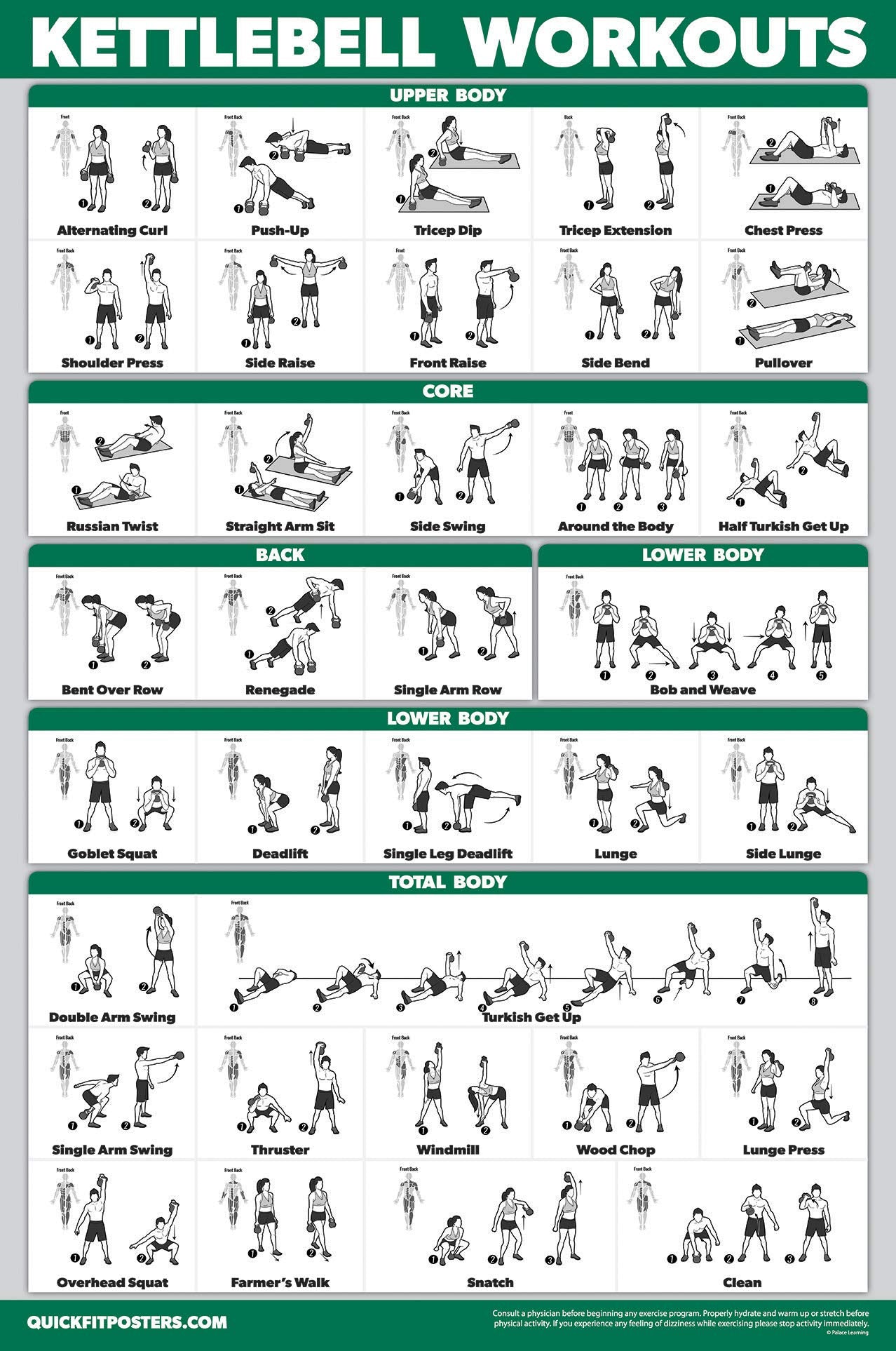 20 Pack - Exercise Poster Set, Dumbbell, Suspension, Battle Rope, Stretching, Bodyweight, Barbell, Yoga, Exercise Ball, Muscular, Kettlebell, Resistance Bands and More (LAMINATED, 18" x 24")