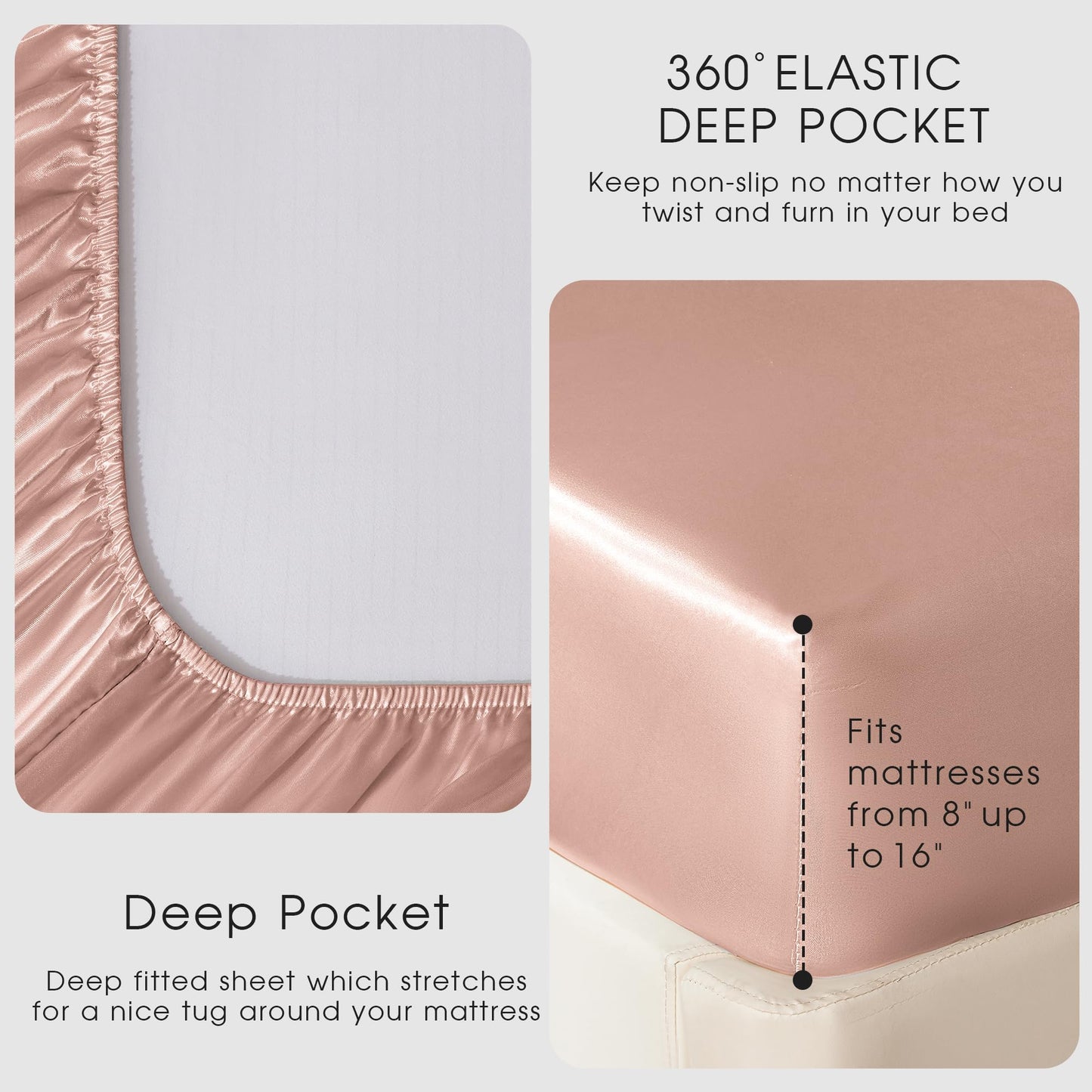 FreshCulture Satin Sheets King Size - 4 Piece Luxury Soft Silky Sheets for Hair and Skin, Similar to Silk Bed Sheet Set with 1 Deep Pocket Fitted Sheet, 1 Flat Sheet & 2 Pillowcases (Blush)