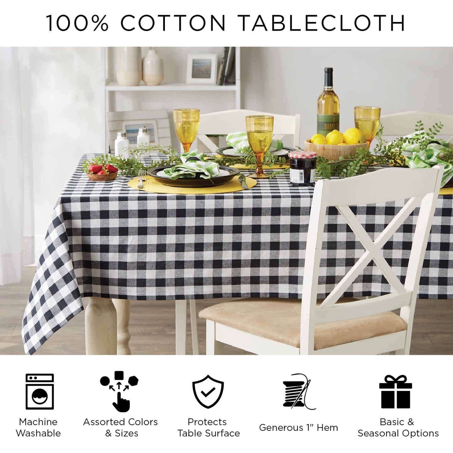 DII Buffalo Check Collection, Classic Farmhouse Tablecloth, Tablecloth, 60x84, Pink & White