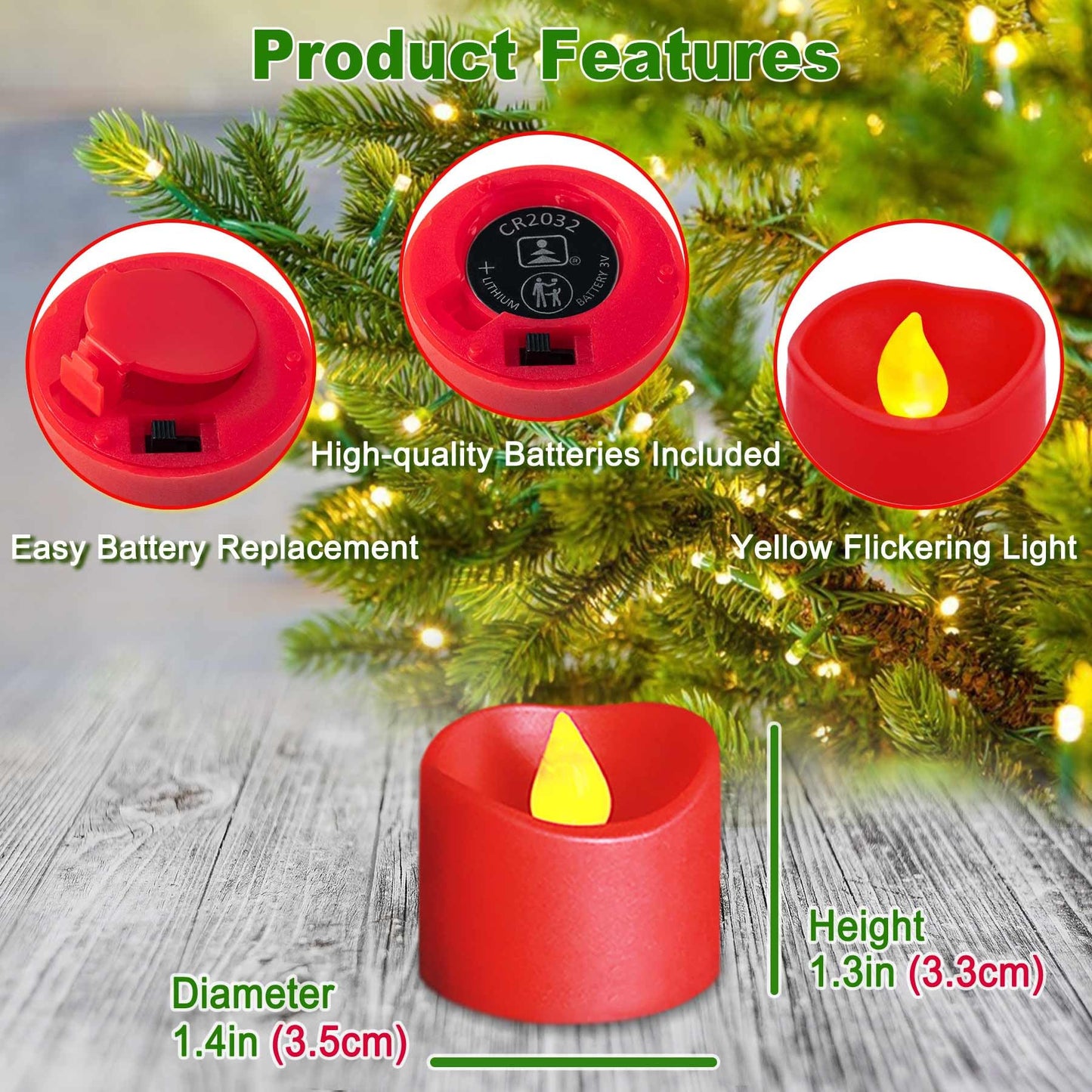 Yakpo 12 Pack Flameless Red Tea Light Battery Operated, Flickering LED Red Votive Candles Outdoor Flicker Electric Fake Tealight Candles Bulk for Christmas Halloween Wedding Romantic Party Decorations