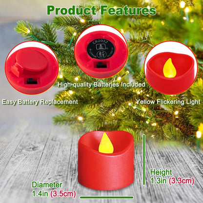 Yakpo 12 Pack Flameless Red Tea Light Battery Operated, Flickering LED Red Votive Candles Outdoor Flicker Electric Fake Tealight Candles Bulk for Christmas Halloween Wedding Romantic Party Decorations