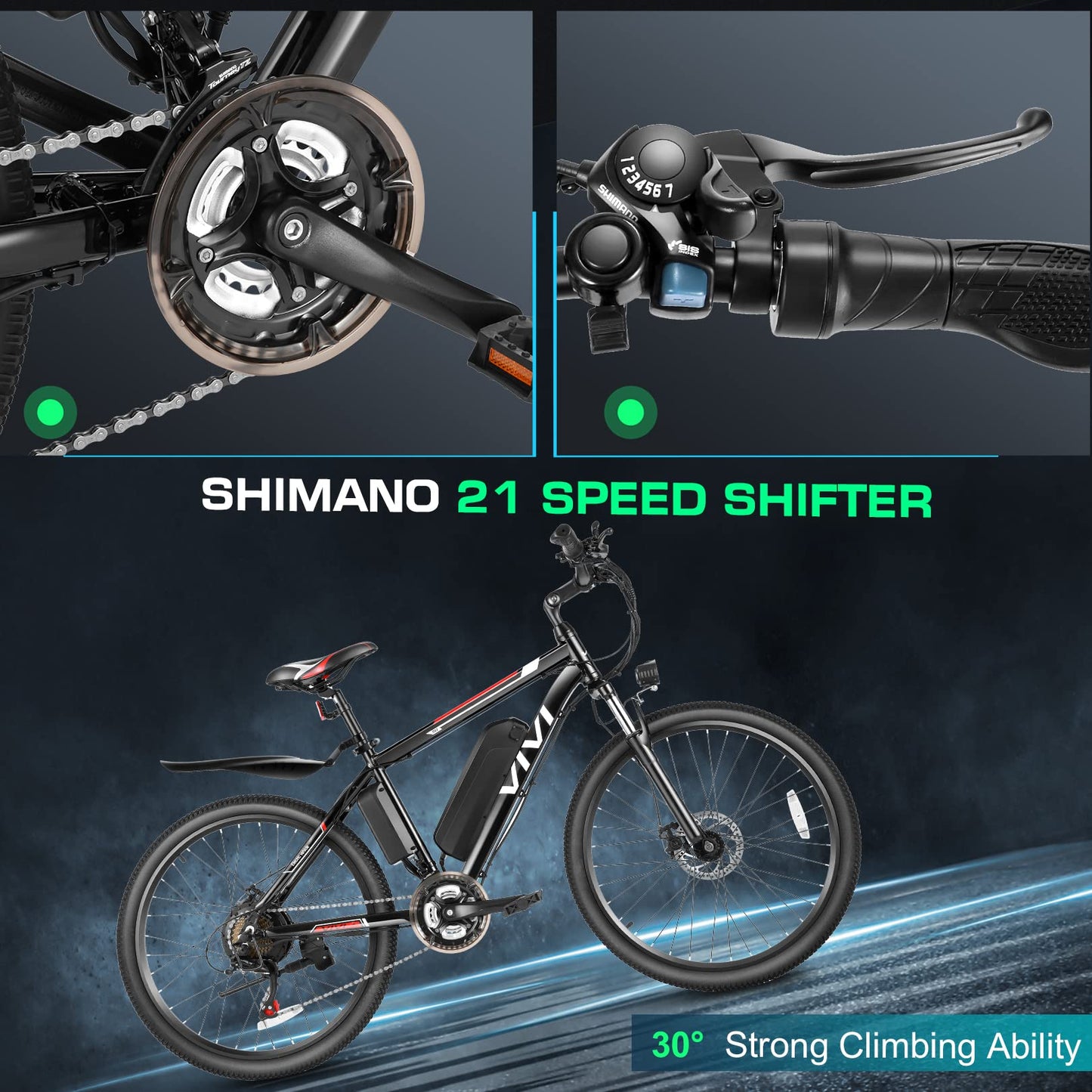 Vivi Electric Bike for Adults, Peak 750W Ebike 26" Electric Mountain Bike, 20MPH Adult Electric Bicycles Commuter Ebike with 48V Battery, Up to 50 Miles, 21 Speed, SGS Certified to UL2849