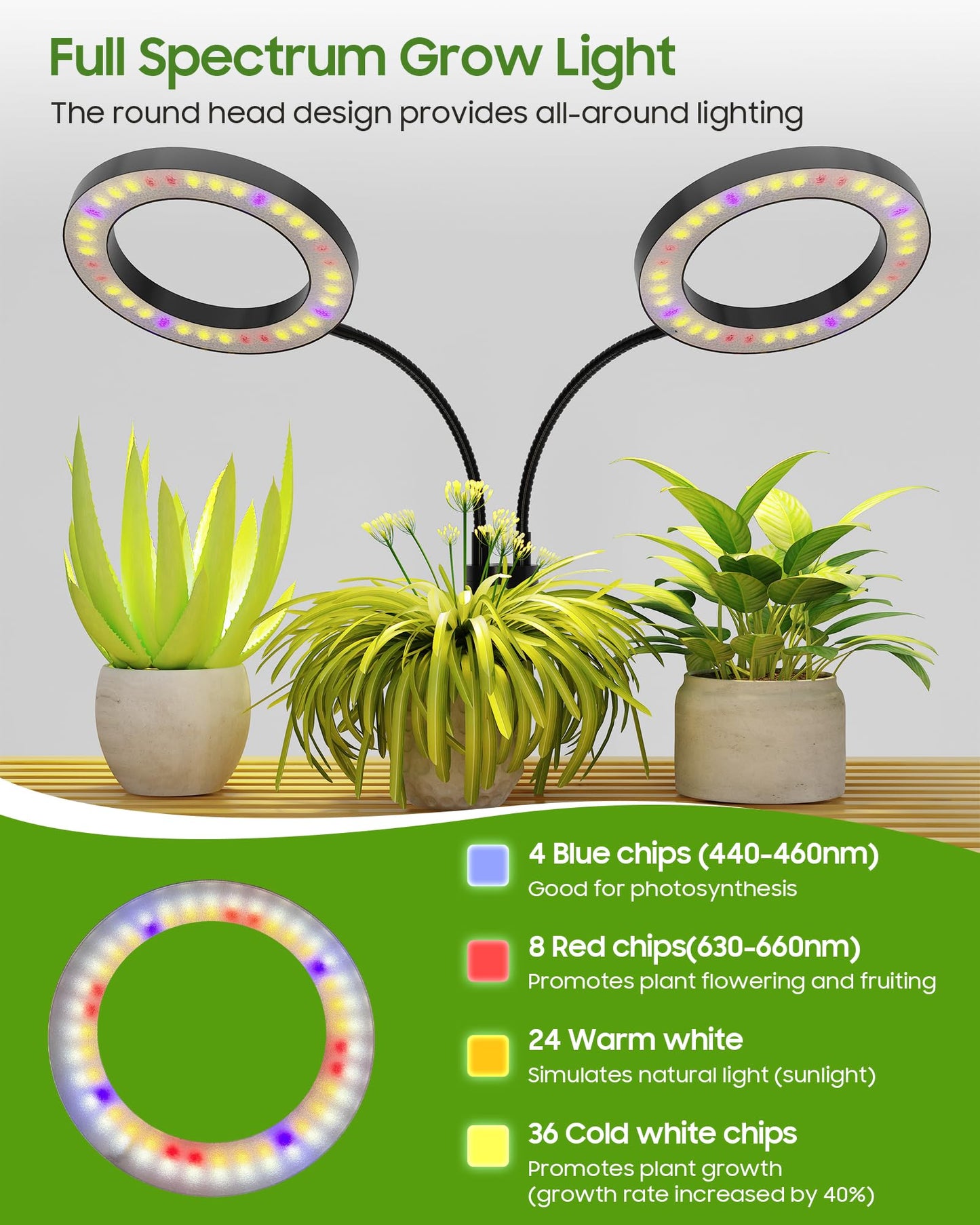 Tmsluody Grow Lights for Indoor Plants Full Spectrum, LED Plant Light with Metal Base, Plant Growing Lamps with Timer 3/9/12H, 3 Color Modes, 6 Brightness Levels, 25-38'' Adjustable Height