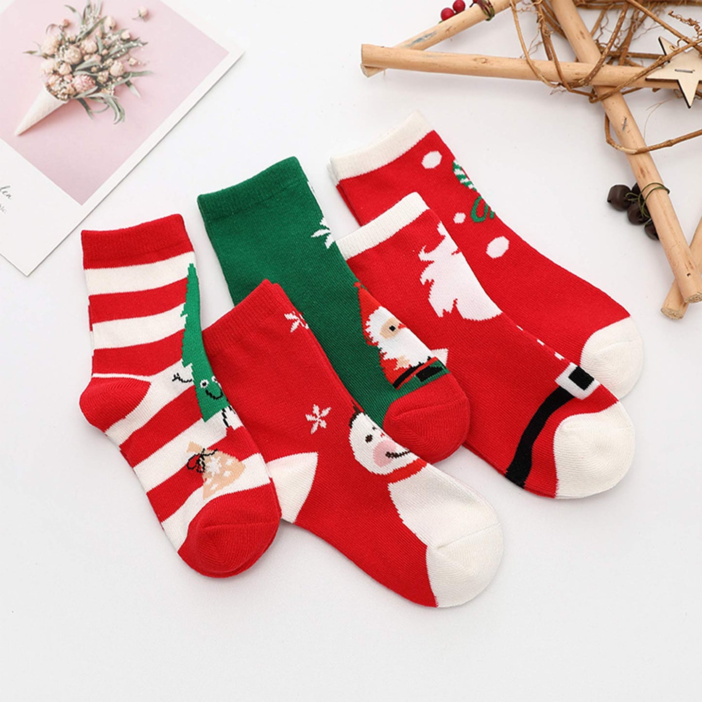 Frillybutts 5 Pack Kids Christmas Socks Boys Girls Toddler Baby Adult Family Cotton Xmas Socks