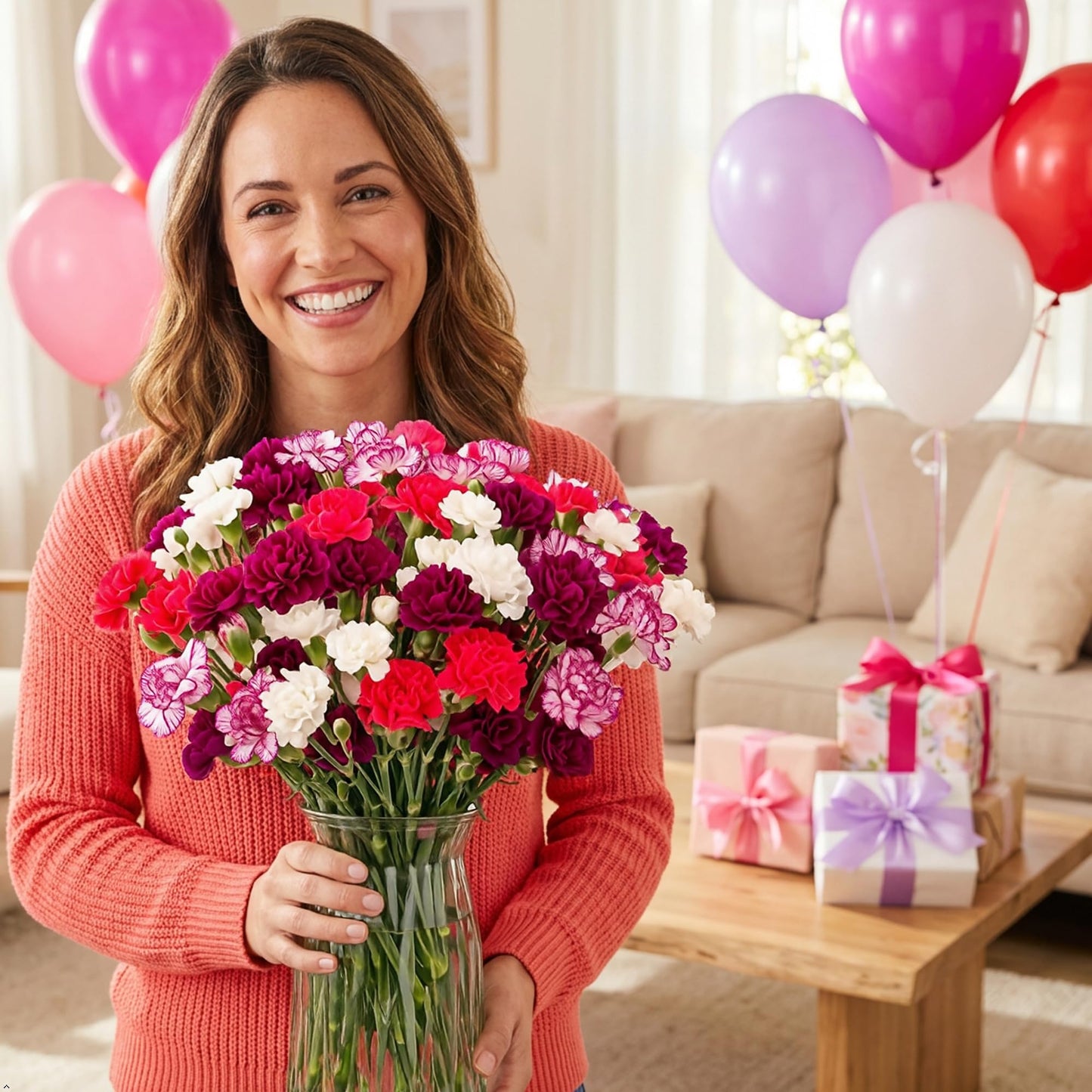 Benchmark Bouquets - Spring Mini Carnations - Fresh Flowers for Delivery - Mini Flowers for Mom - Mothers Day Gifts - Mothers Day Flowers - Floral Arrangements - Glass Vase Included (20 Stems)
