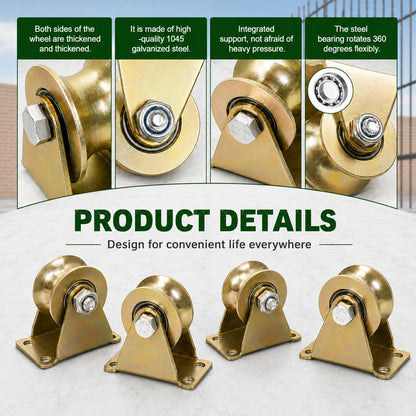 Lyplus 4 Pack Heavy Duty 2" U-Groove Pulley Wheel, 660 LBS Load Capacity, Double Ball Bearings, Smooth Rolling Steel Cable Pulley for Sliding Gates, Garage Doors, Wire Rope & Industrial Track Systems