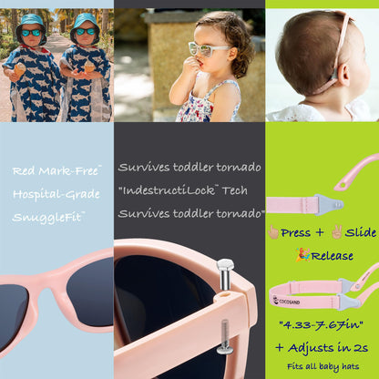 COCOSAND Baby Sunglasses with Strap Polarized Flexible Frame for Toddler Infant Newborn Girls Boys Age 0-24 Months, Bright Pink with Pink Lens