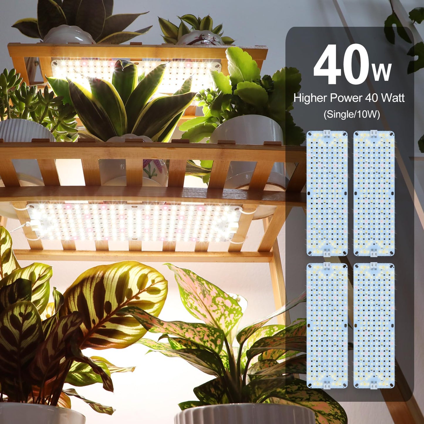 4Pack Panel Grow Lights for Indoor Plants, Seed Starting, Vegetables with 4/8/12/16/20 Hr Timer, 40W Full Spectrum LED Plant Growing Lamps for Cabinet/Shelves/Greenhouse, Plug-and-Play, Connect Freely