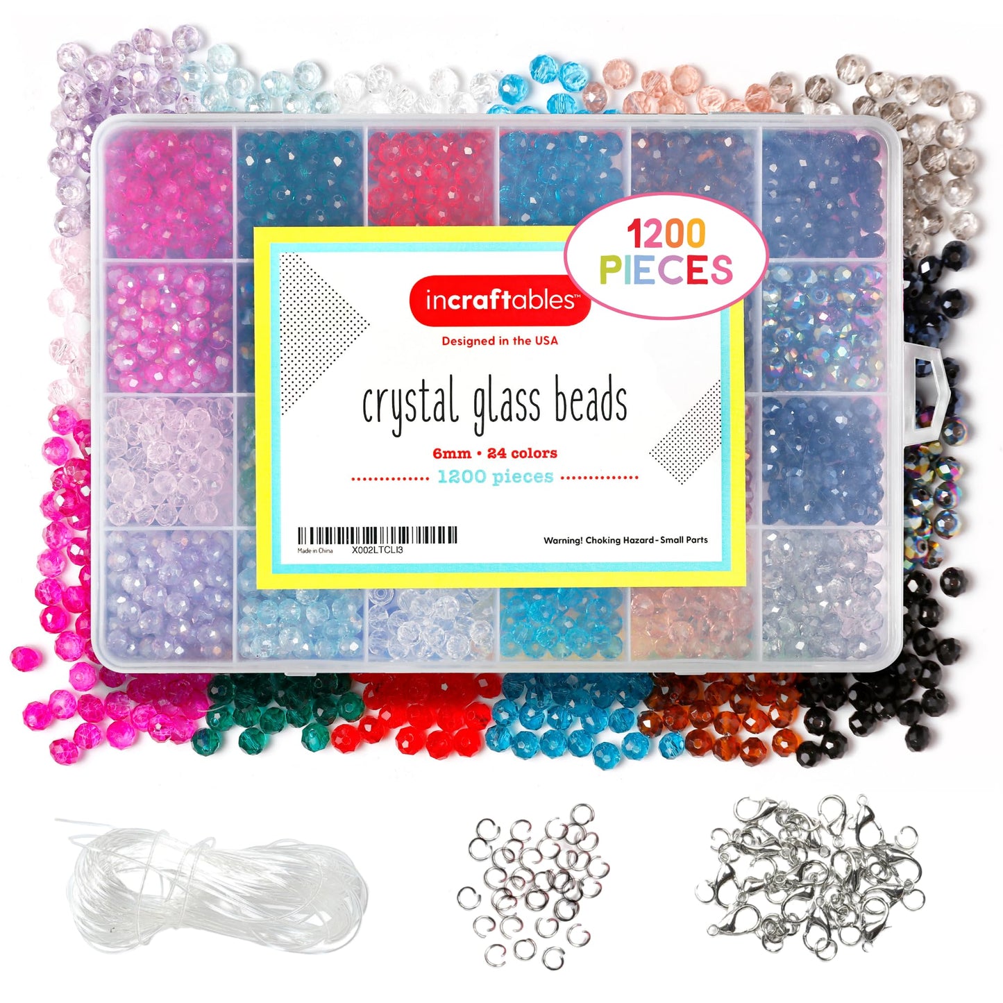Incraftables 1200 Piece Crystal Bead Kit – 6mm Briolette Crystal Glass Beads for Jewelry Making – 24 Sparkly Colors – Beads for Bracelets, Crafts & DIY Projects – Sparkly Beads for Adults & Beginners