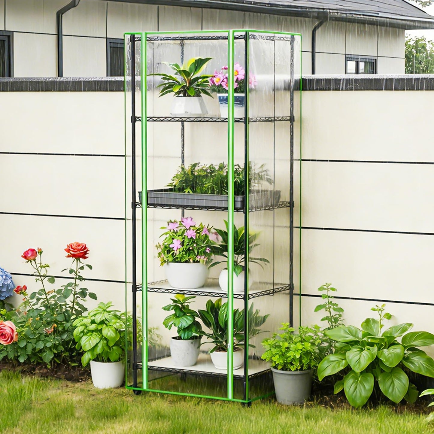 Kweetle Indoor Greenhouse with Grow Light, 5 Tier Mini Greenhouse, Full Spectrum Grow Light with Timer, Plant Shelf with PVC Cover for Seed Starting, Herbs, Vegetables, Balcony, 23.6×17.7×70.8 Inch