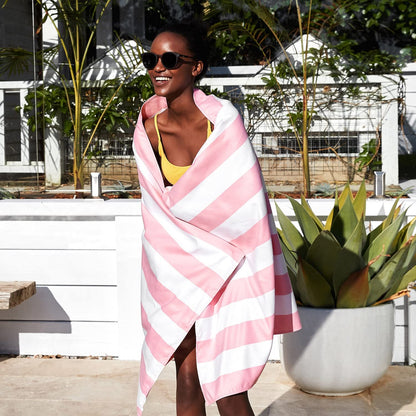 Dock & Bay Beach Towel - Quick Dry, Sand Free - Compact, Lightweight - 100% Recycled - Includes Bag - Cabana Light - Malibu Pink - Large (160x90cm, 63x35)