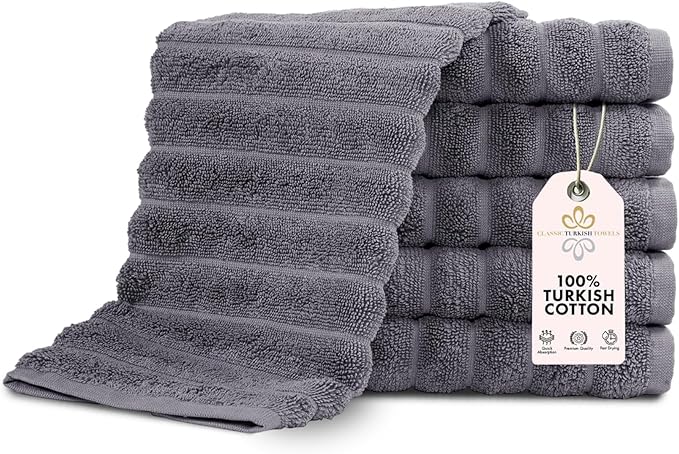 Classic Turkish Towels CTT Luxurious 100% Turkish Cotton Washcloths 6 Pack