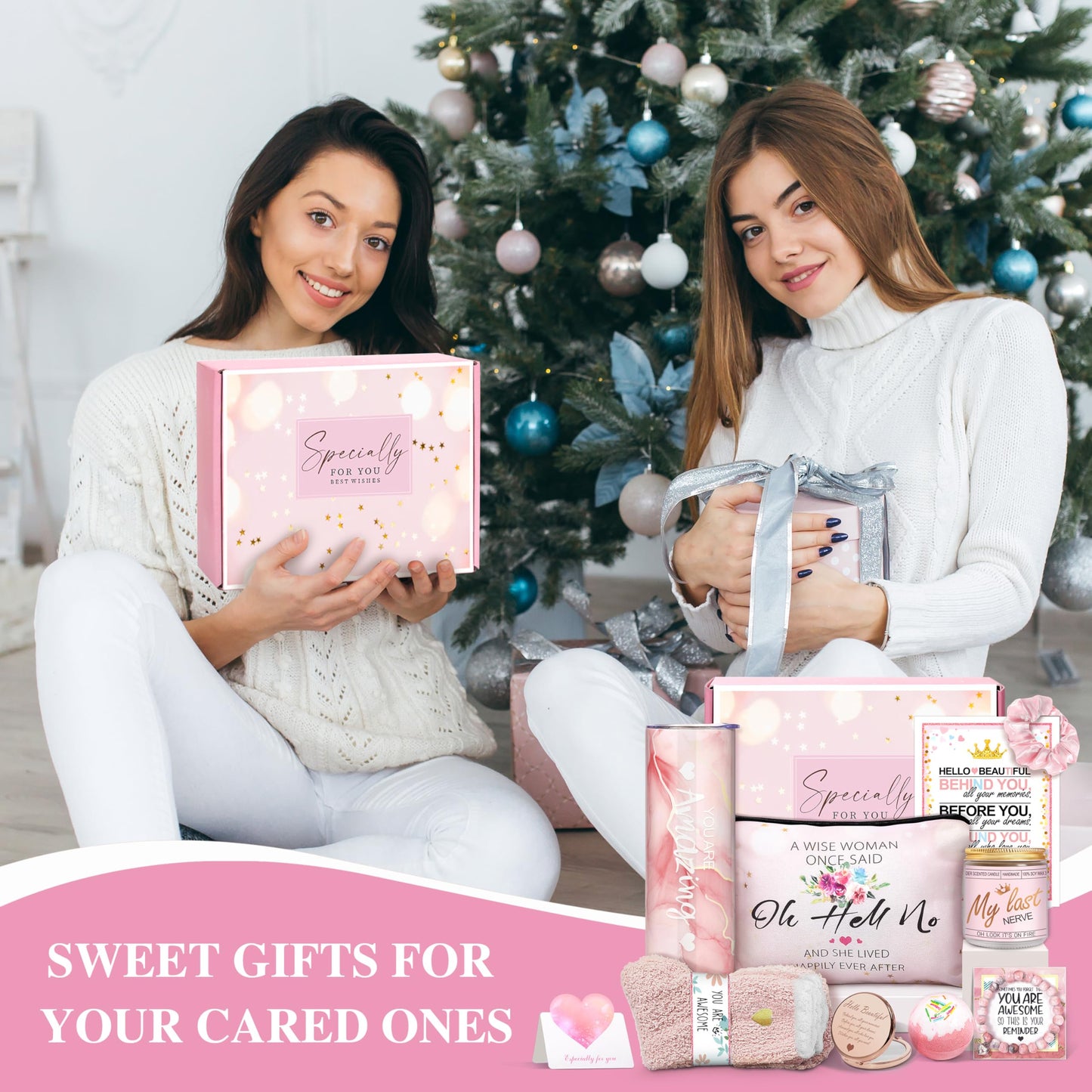 ShinnyWis Christmas Gifts for Women,Birthday Gifts for Women Friendship,Spa Gifts Basket with Wine Tumbler,Self Care Gift Idea for Mom,Her,Female Friend,Sister,Wife