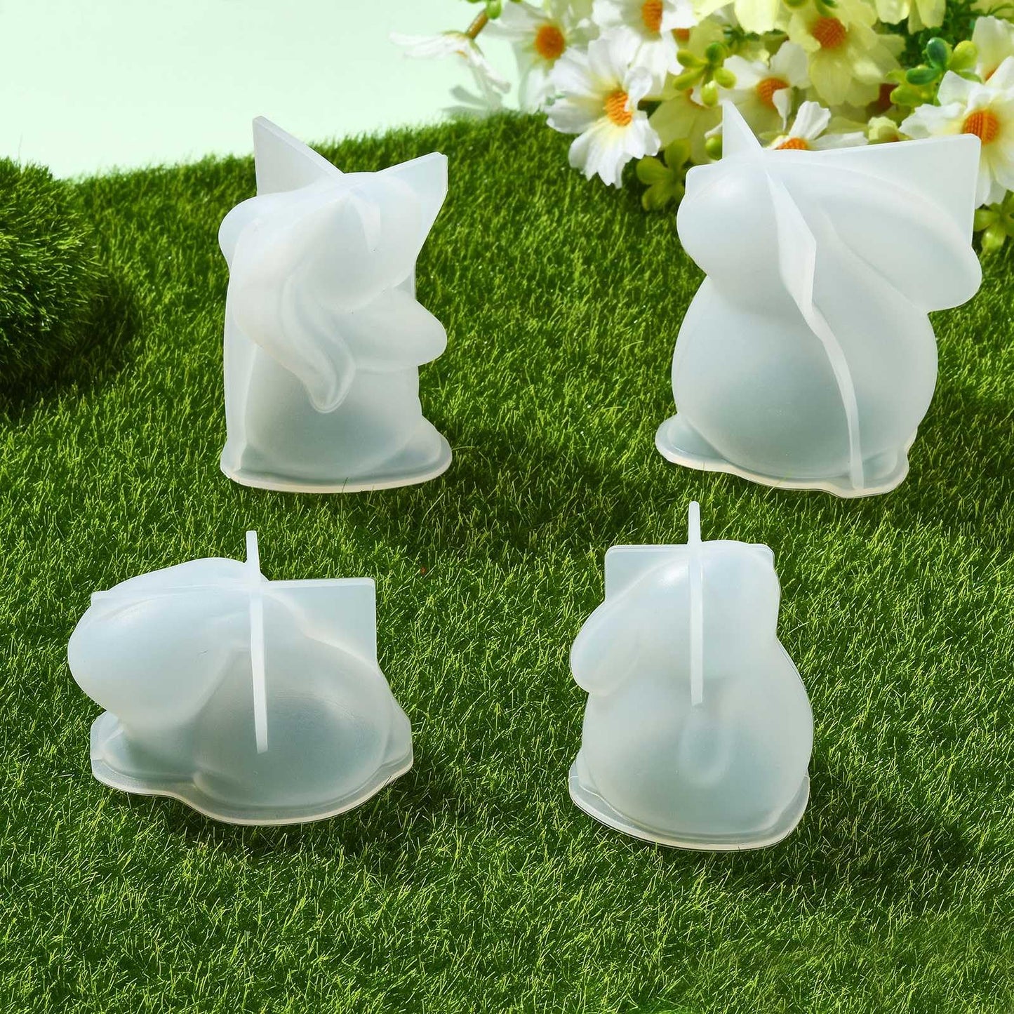 Airssory 4 Pcs 4 Styles 3D Rabbit Candle Silicone Molds Resin Animal Bunny Casting Molds for Easter Home Party Decor Soap Candle DIY