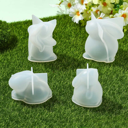 Airssory 4 Pcs 4 Styles 3D Rabbit Candle Silicone Molds Resin Animal Bunny Casting Molds for Easter Home Party Decor Soap Candle DIY