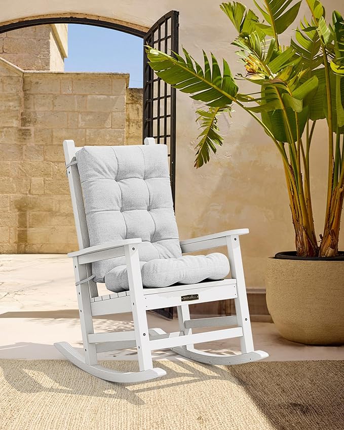 SERWALL HDPE Outdoor Rocking Chair Cushion Set of 2, Memory Foam Cushion Gray