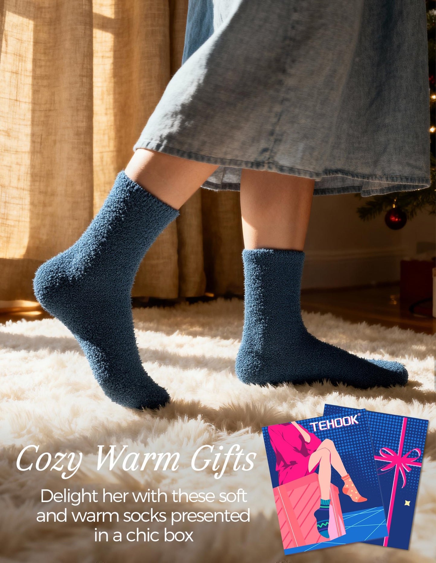 TEHOOK Warm & Cozy Valentines Gifts for Women, Fluffy Fuzzy Plush Sleeping Slipper Socks - Soft Warm Fabric