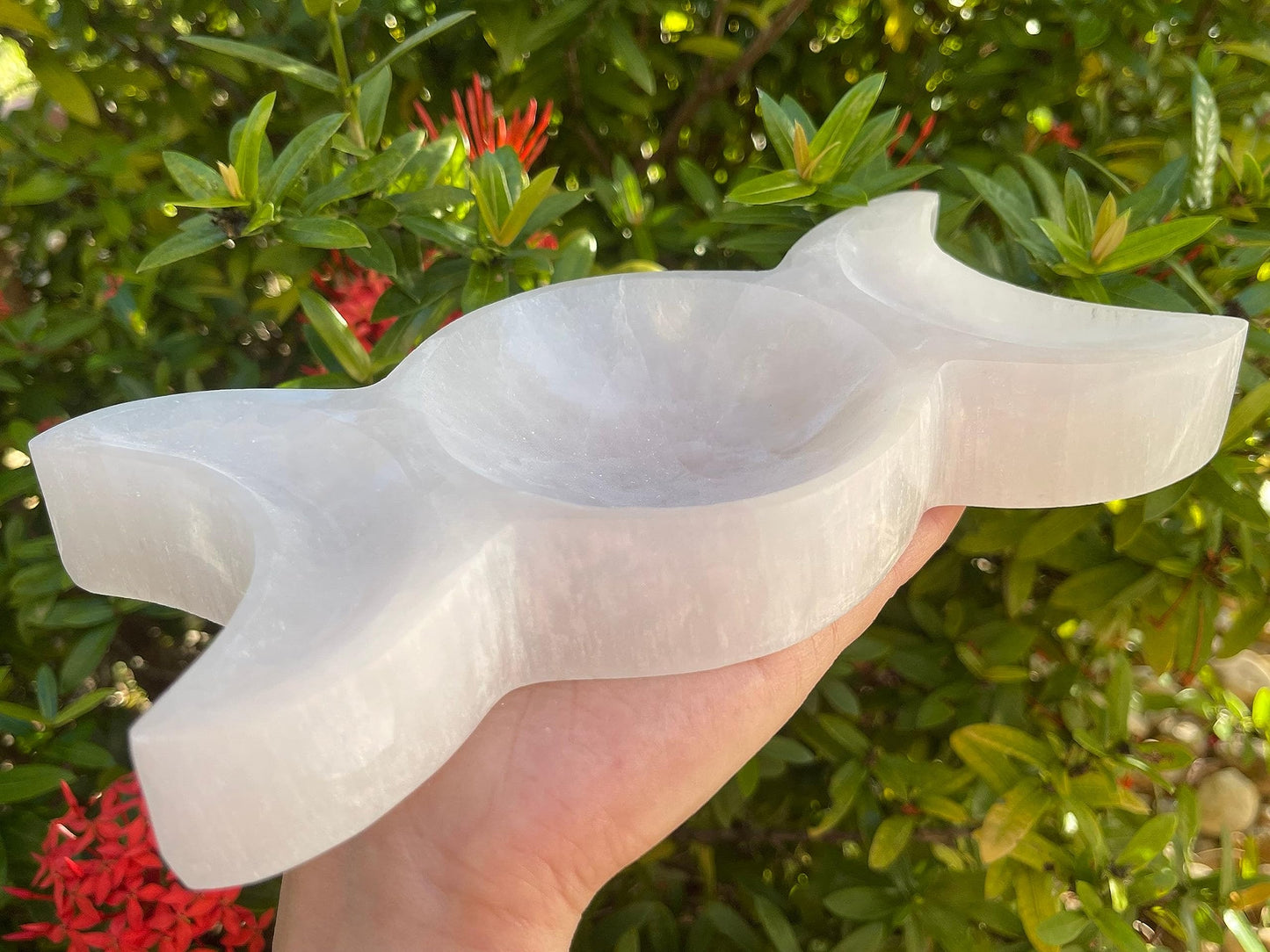 GAF TREASURES 8" Triple Moon Selenite Bowl, Gemstone Carved Selenite Crystal, Meditation Bowl, Reiki Bowl, Jewelry Holder, Crown Chakra, Cleansing, Charging, Healing