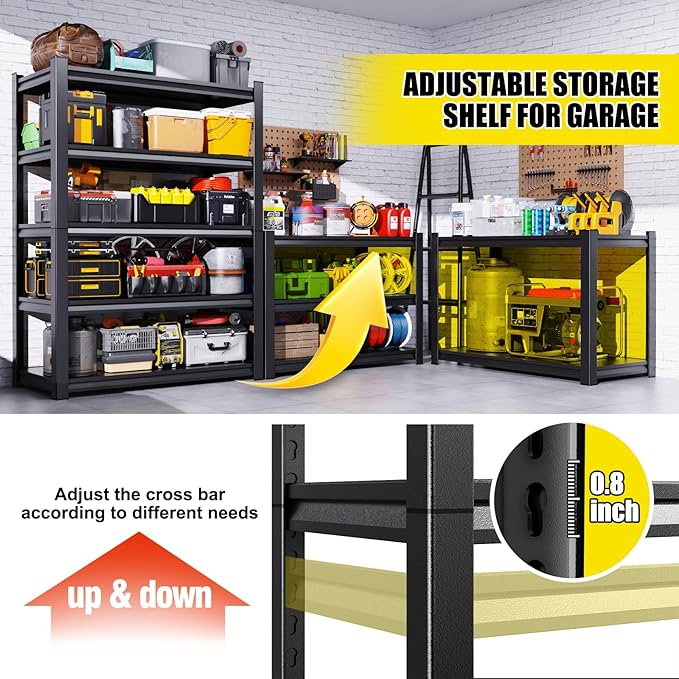 Set of 3 71"H-35"W Garage Shelving-2050LBS 5 Tier Storage Shelves,Adjustable Heavy Duty Metal Shelving Unit and Storage Large Rack,Utility Steel Shelf For Shop Warehouse Industrial Pantry 71"x35"x16"