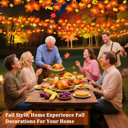 3 Pack & Timer - Fall Garland with Pumpkin Lights Halloween Fall Decorations for Home, 30Ft 60LED Halloween Lights Patented Enlarged Maples Leafed Battery Operated Thanksgiving Decor Indoor Outdoor