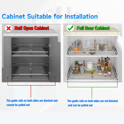 2Pack Expandable Pull Out Cabinet Organizer, 23~39.8"W x 22.5"D Heavy Duty Slide Out Shelves Adjustable Height Cabinet Pull Out Shelves,Expandable Width Spice Rack Organizer for Kitchen Cabinet