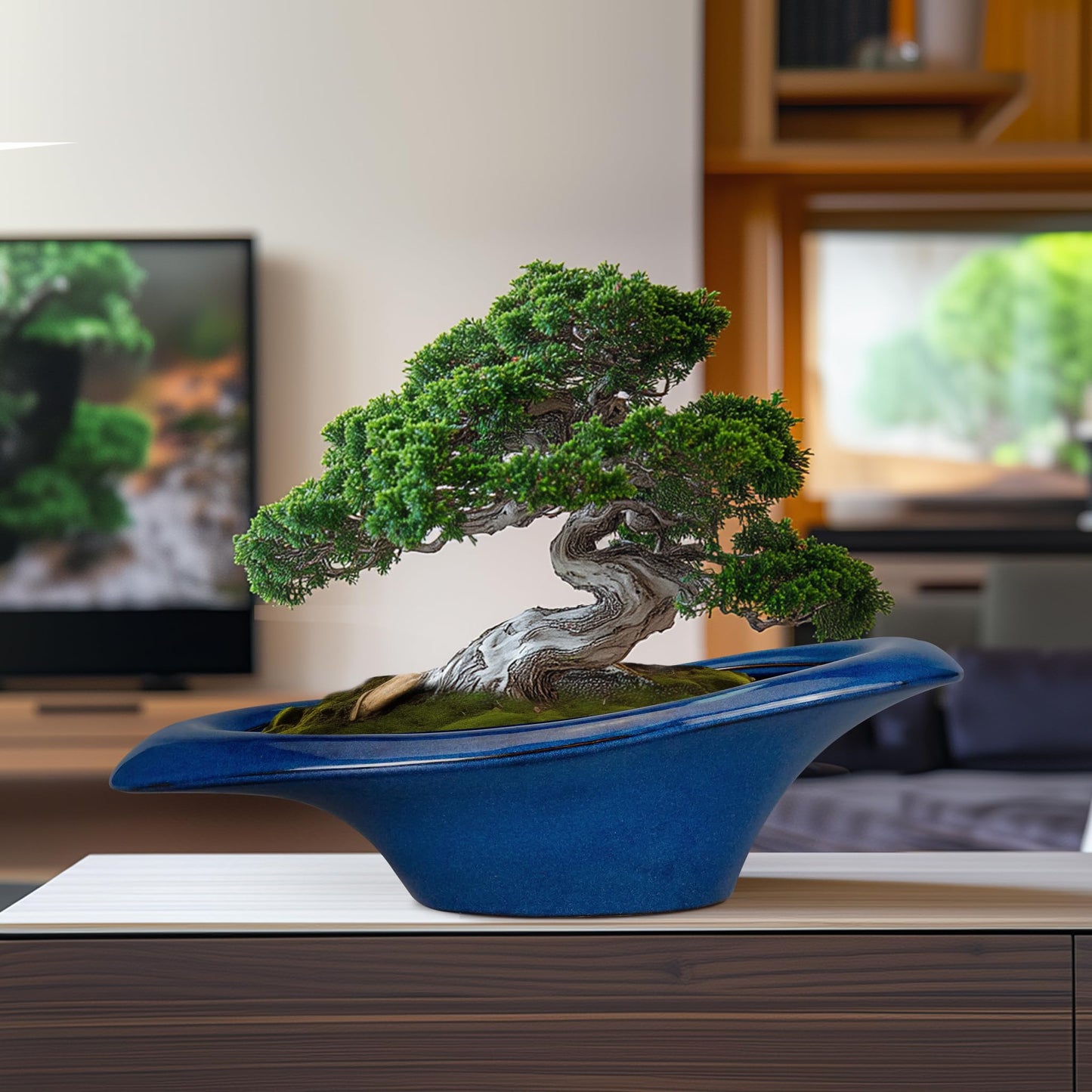 Teagas Bonsai Tree Pot 18 Inch - Ceramic Succulent Pots Large Bonsai Planter for Indoor Outdoor Plants Decorative Plant Pot with Drainage Hole Flower Pot for Home Garden Room Decor Blue