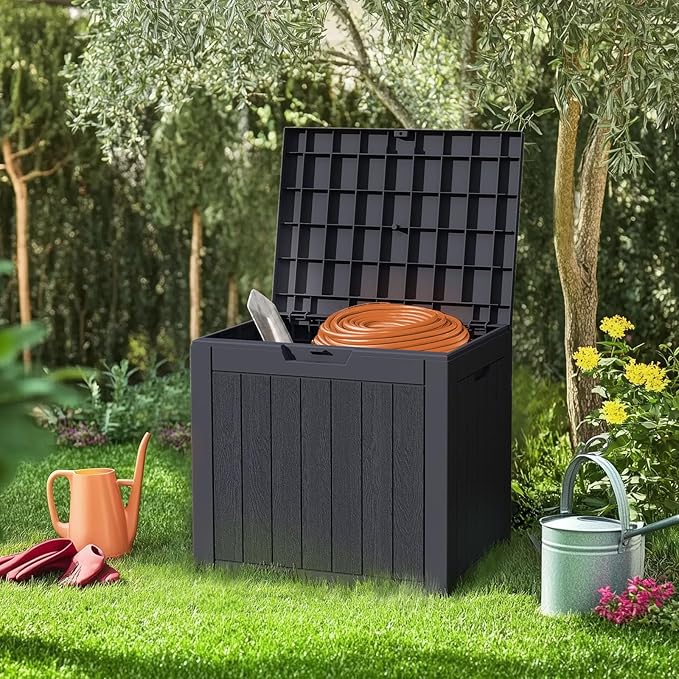 Sweetcrispy Deck Box with 31 Gallon Capacity, Weatherproof Resin Lockable Outdoor Storage for Secure Package Deliveries and Indoor Storage in Garden or Patio, Backyard, Modern Black