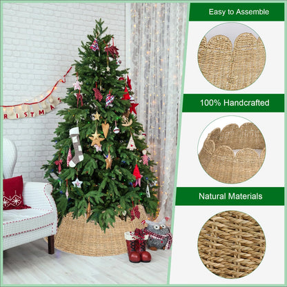 Joyhalo Christmas Tree Collar, 27.5in Wicker Tree Skirt Collar for 7.5 ft Tree, Rustic Handcrafted Woven Tree Collar for Pencil Tree, Xmas Basket Tree Collar, Farmhouse Rattan Tree Base Collar Cover