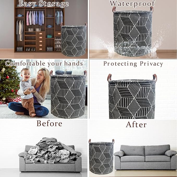 Waterproof Laundry Hamper Collapsible Laundry Basket Leather Handle Laundry Bag