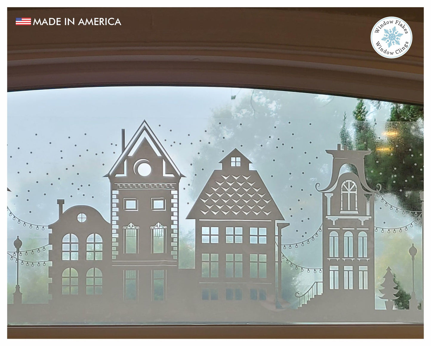 47" White Christmas Window Cling. Dickens Village Street Scene Window Border Christmas Decoration. Snowy Winter Reusable Non-Adhesive Holiday Window Stickers and Door Decor. Made in America.